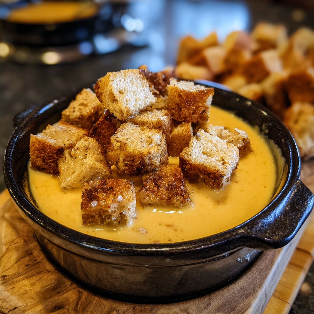 Fondue with Beer and Swiss Cheese