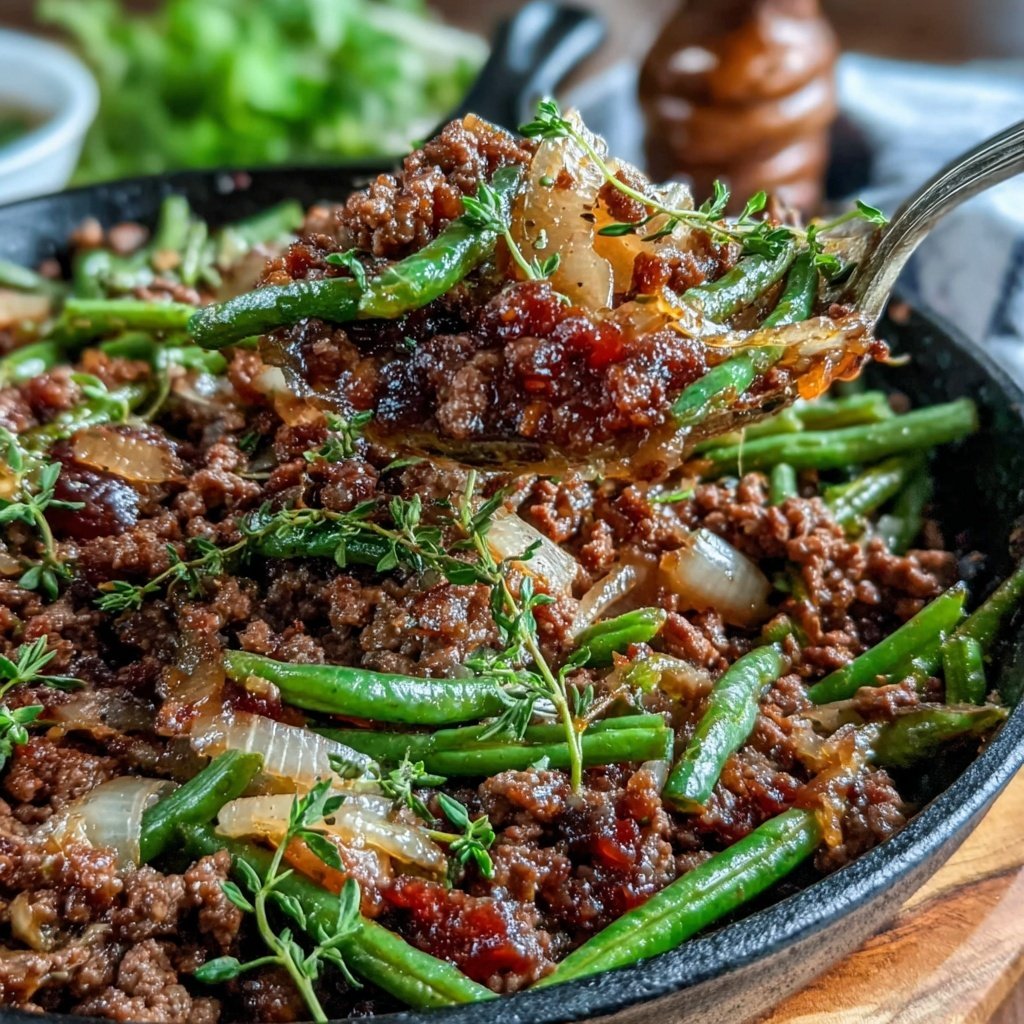 Hamburger Meat And Green Bean Skillet